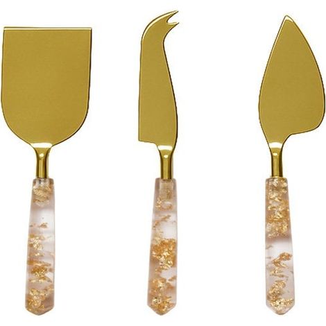 Service à Fromage Lot de 3 Couteaux pour Découpe et Service en Acier Doré Pailleté - PANGIVO (1/4)