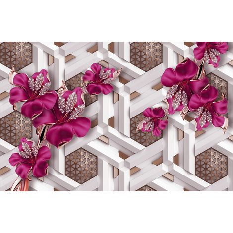 Papier peint panoramique - Fleurs Effet 3D - 130 cm x 84 cm (1/2)