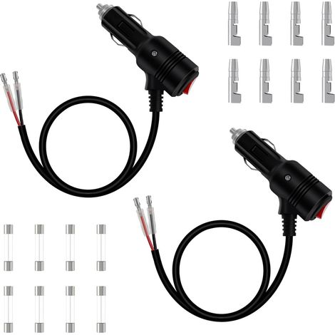 2 Pièces Prise Allume Cigare avec Interrupteur, Voiture Allume Cigare Socket Mâle, DC 12V 24V Adaptateur Mâle Coudé pour Allume-Cigare avec Câble D'alimentation 16AWG 55CM