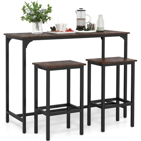 COSTWAY 3-Piece Dining Table Set 47.5” Counter-Height Kitchen Table-Coffee (1/5)