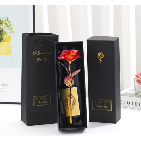Coffret Cadeau Rose en Feuille d'Or pour Fête d'Anniversaire ou Cadeau pour Petite Amie - Rose Artificielle en Boîte (1/5)