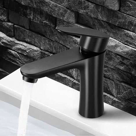 Robinet Lavabo Noir en Acier Inox 304 Sans Plom, Mitigeur Lavabo avec Aérateur Démontable, Salle de Bain Mat à Eau Froide et Chaude (1/4)