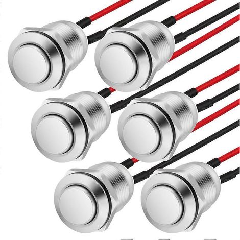 Lot de 6 pressostats, pressostat momentané 12 mm, bouton métallique étanche, pressostat saillant avec fil (1/5)