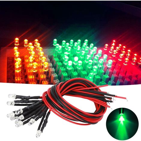 Diode électroluminescente (LED) précâblée 12 V, à tête ronde, 3 mm, lumière vert émeraude (1/5)