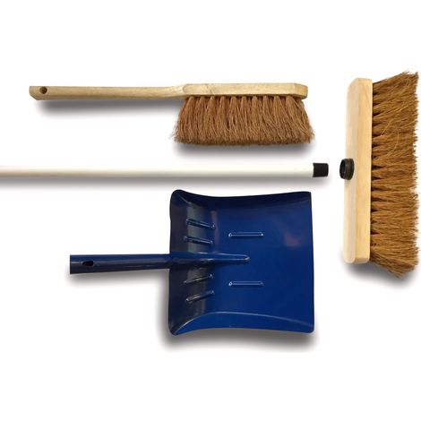 Kibros – Ensemble balai coco 29 cm avec manche acier gainé – Pelle incurvée tôle laquée bleue – Balayette fibres de coco – Nettoyage intérieur et extérieur (1/5)