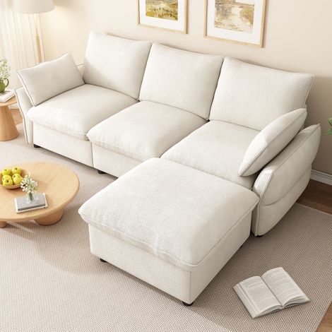 Canapé d’angle 3 places avec rangement, canapé en L en chenille avec pouf modulable Beige, 222,5 x 154,5 x 76,5 cm (1/5)