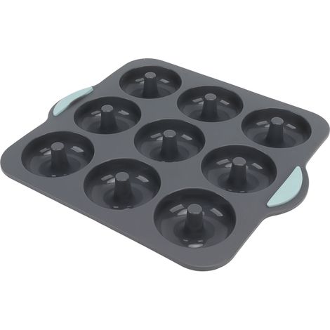 Silikon-Donutform mit 9 Mulden, sicher, hitzebeständig, zum Backen von Kuchen, Bagels und Muffins, dunkelgrau (1/5)