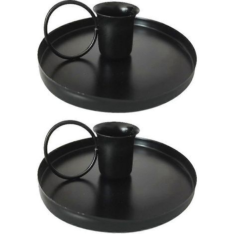 Set mit 2 Kerzenhaltern im Retro-Stil im europäischen Stil für Tisch- oder Teelichter – 13,5 x 3,5 cm – Schwarz (1/4)