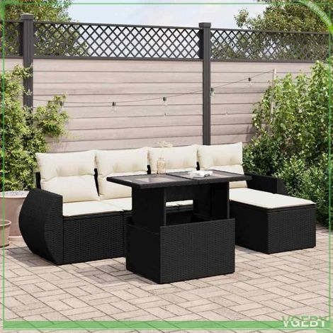 Salon de jardin - 3326617 - Résine tressée noir - Ensemble 6 pcs avec rangement - Table réglable verre (1/5)