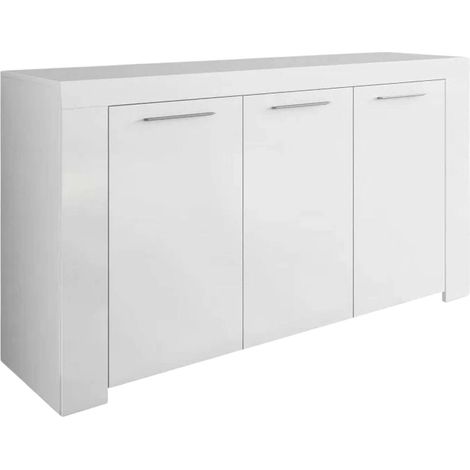 Dmora - Credenza Amaculi, Buffet da soggiorno, Mobile porta TV, Madia per salotto, Armadio moderno a 3 ante, 144x42h80 cm, Bianco (1/5)