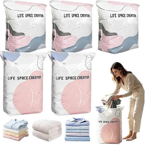 Sacs sous vide sans pompe – sacs de compression gain de place – organisateurs hermétiques pour vêtements, couvertures, literie, voyages, déménagements et rangement – JBMEDIA (1/4)