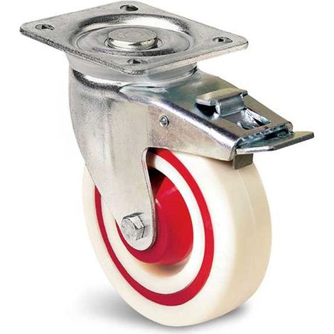 Roulette saturne grise en tôle d'acier emboutie zinguée de forte épaisseur 125mm pivotante à frein - GUITEL HERVIEU – 74966 (1/2)