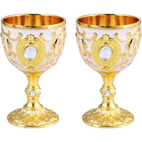 Lot de 2 gobelets à vin faciles à nettoyer, décoration intérieure, incassables, cadeaux d'anniversaire, gravure artisanale.-gold white (1/5)