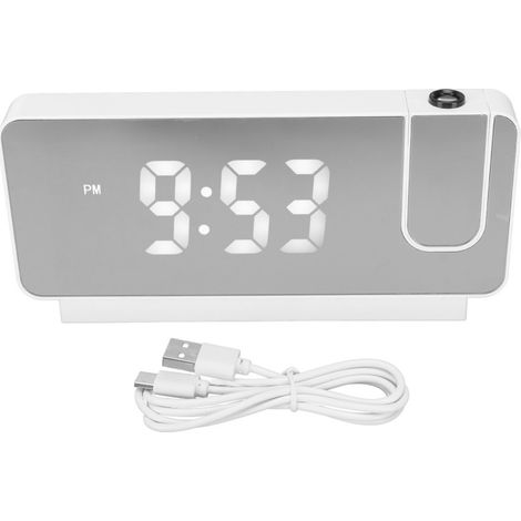 Irovami Réveil à projection avec affichage de l'heure, de la date et de la température, écran LED HD grand angle 180°, blanc. (1/5)