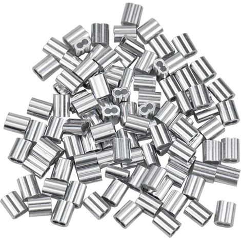 100 pezzi di manicotti in alluminio, ghiere per cavi metallici in alluminio, clip a crimpare in alluminio con doppie estremità per cavi metallici (2 mm)