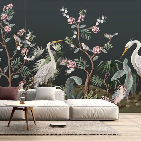 Papier peint panoramique - Fleurs Oiseaux - 130 cm x 87 cm (1/4)