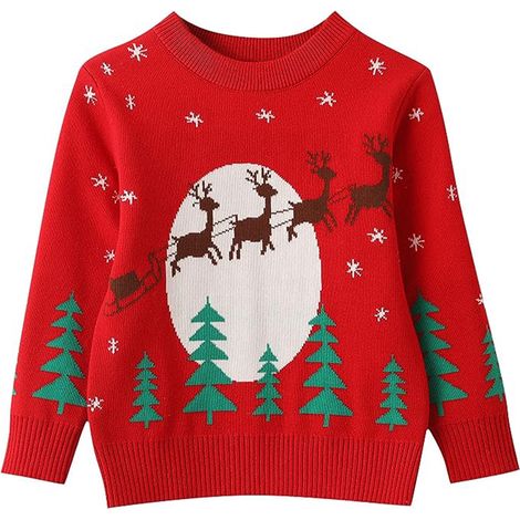1 Ensemble de Noël Enfant,Pull Tricoté Motif Cerf,Manches Longues,Velours Doux,Hiver Automne (1/5)
