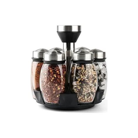 Ensemble de 7 pots à épices rotatifs en verre avec support de rangement pour comptoir (1/4)