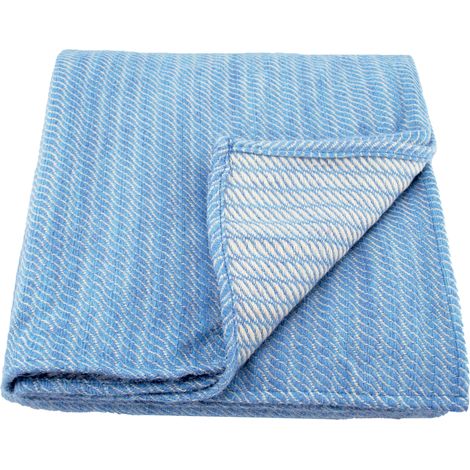 Plaid ou couvre-lit 100% laine Bleu ciel 120x180 cm
