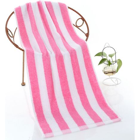 Serviette de plage rayée, 100 % coton filé à l'anneau, grande serviette de piscine, lot de serviettes de bain douces et à séchage rapide - rose (1/5)