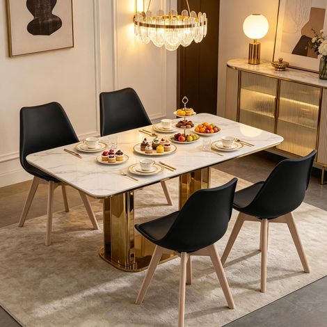 Chaise de salle à manger pivotante 360° en similicuir noir, lot de 4 HAVRYA (1/5)