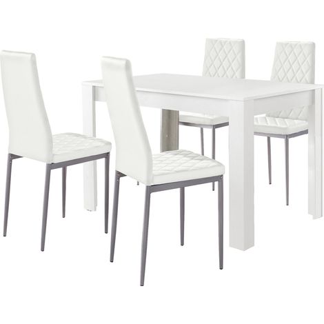 Lynn & Brooke-Ensemble de Table à Manger 120x80cm avec 4 Chaises Blanc (1/2)