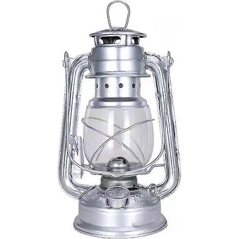 Lampe pétrole rétro 19cm - Camping portable - Couleur bronze - Argent (1/5)