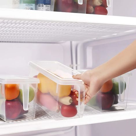 Juego de 4 contenedores de almacenamiento de alimentos con tapa y asa Caja de almacenamiento de plástico para nevera (1/3)