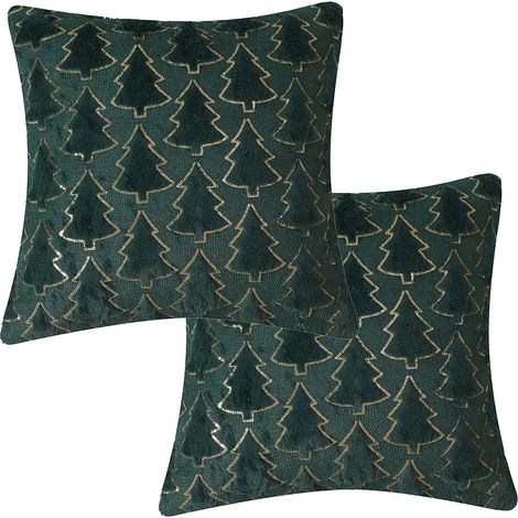 Lot de 2 housses de coussin décoratives de Noël en peluche, 40 x 40 cm, pour la chambre ou le salon. (1/2)