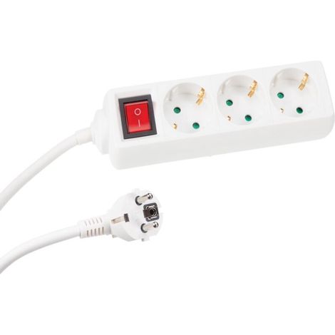 Perel Bloc multiprise avec interrupteur, 3 prises schuko (type F) E), 3 m, 3G1.5, usage intérieur, blanc (1/3)