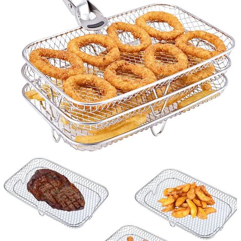 Insert double pour friteuse à air chaud, compatible avec les déshydrateurs multicouches Ninja, en acier inoxydable 304, accessoire pour friteuse à air chaud (1/4)