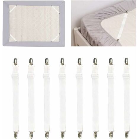 Accessoires Literie Tendeur Draps Réglable Sangle Drap Housse Élastique, Pour Drap Lit, Canapé, Housse De Repassage - 60 À 200, Blanc -Lot De 8 (1/5)