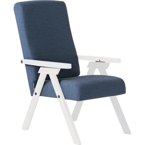 Fauteuil en Bois Relax inclinable Tissu Bleu laqué Blanc Déhoussable (1/5)