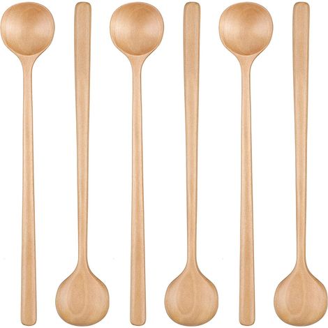 6 PCS Ustensiles de cuisine en bois à long manche en bois 10,9 "(couleur du bois) (1/5)