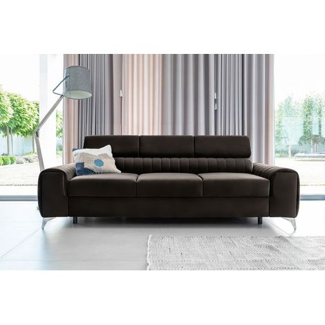 Sofa 3-Sitzer mit Schlaffunktion Schlafsofa ELENI Stoff Monolith Dunkelbraun (1/5)