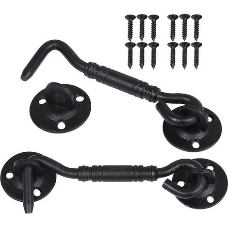 2er-Pack Kabinenhaken, Fensterbefestigung, Türverriegelungshaken, Edelstahl-Schuppenriegel für Schuppentür, Garagentür, Kabinenfenster, 4 Zoll (Schwarz) (1/4)