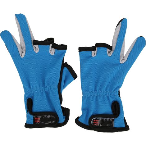 Gants de Pêche - Sans Doigts - Tissu Mesh Respirant - Antidérapant Silicone Pleine Surface - Taille Unique - Bleu et Noir