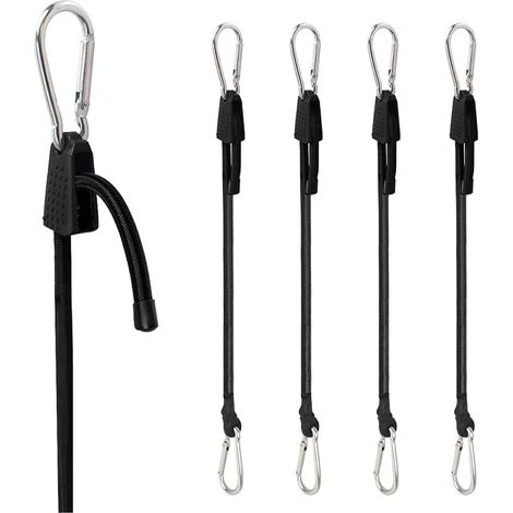 4 Pack Bungee Cord with Hooks/Carabiners (39 inch), Black Bungee Cords with Carabiner, Durable and Stretchy Elastic Straps for Camping, Biking, Cargo, Outdoor (1/5)