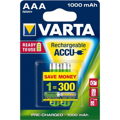 Blister 2 accus Ni-Mh 1,2V 1000mAh AAA Professional Varta (5703301402)
