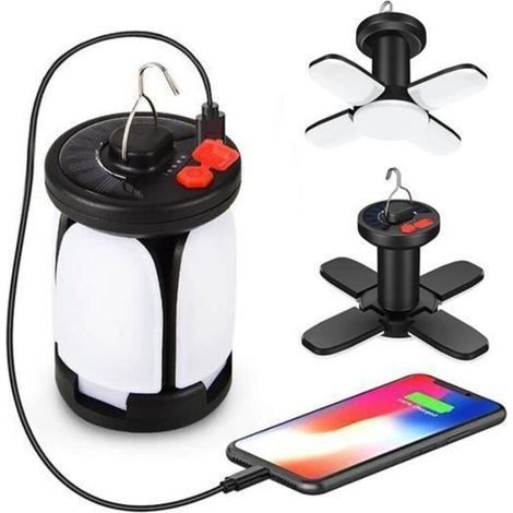 Rechargeable Camping Lamp - TEHIYOL - 6 Lighting Modes - Collapsible Design - Solar USB - IPX4 (1/4)