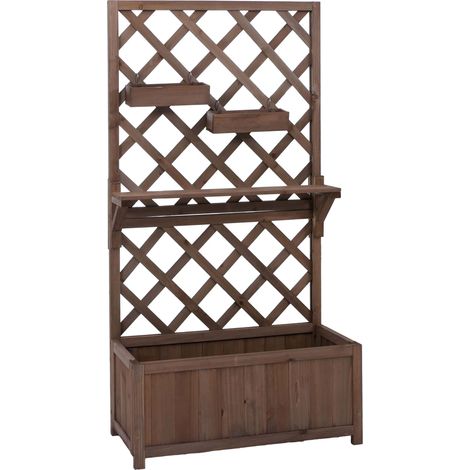 Jardinière surélevée HWC-P68, bac à fleurs avec treillis bois FSC 135×70×30 cm- marron