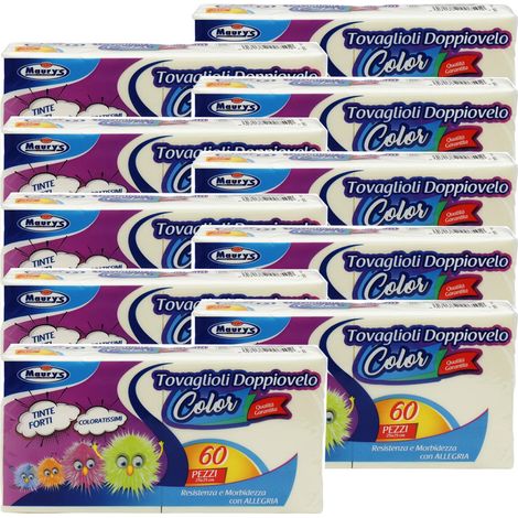 10 CONFEZIONI MAURY'S MAXI SCORTA TOVAGLIOLI 60 PZ DUE VELI 25X25CM COLORE CREMA