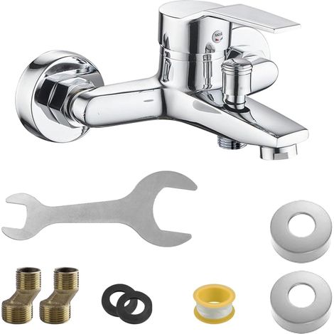Robinet de baignoire mural - Mitigeur monocommande chaud et froid - Kit complet avec 8 accessoires de montage pour douche et baignoire (1/5)