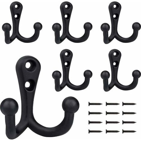 Set di 6 ganci appendiabiti doppi in metallo stile retrò, appendiabiti retrò nero per bagno e cucina - Crezuo
