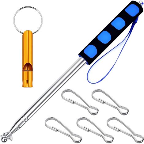 Poste telescópico de 2,5 m - Poste telescópico portátil de mano con 5 clips y 1 silbato para camping, guías de viaje, festivales - Azul (1/5)