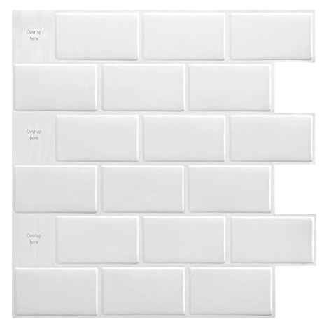 Pack of 10 Pieces,White Subway Self Adhesive Tiles,Adhesive Backsplash Kitchen Bathroom,3d Brick Vinyl Adhesive Paper,30x30cm (1/5)
