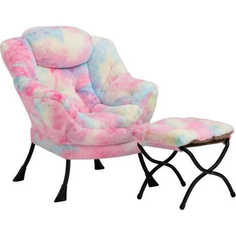 Ohrensessel mit Hocker, Plüsch Lounge Sessel mit Stahlrahmen, Relaxsessel für Wohnzimmer (1/5)