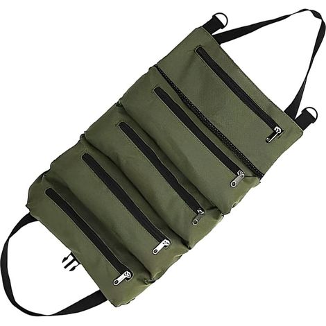 Borsa arrotolabile, borsa portautensili portatile Oxford resistente con tasche con cerniera, borsa arrotolabile per attrezzi da auto, borsa arrotolabile multifunzione in tela per auto (verde)