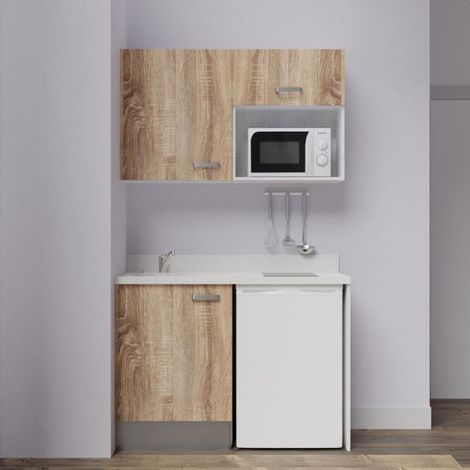 Kitchenette K07L - 120 cm - emplacements frigo top et micro-ondes-Bois-Snova-évier à gauche