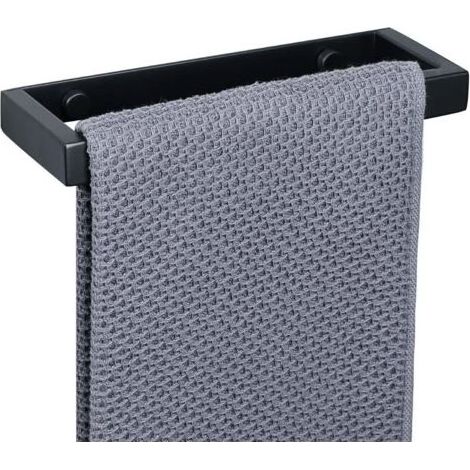 20CM Porte Serviette sans Perçage Salle de Bain, Support Serviette Mural en Acier Inoxydable pour Cuisine Lavabo Toilette, Montage à Vis/Adhésif, Noir Mat (1/5)